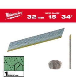 Гвозди для нейлера 15G/34°/32 мм (упак. 4000 шт.) Milwaukee 4932492574