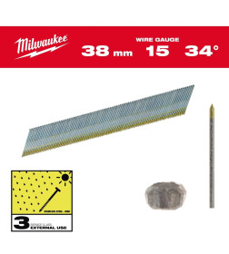 Гвозди для нейлера 15G/34°/38 мм INOX (упак. 2500 шт.) Milwaukee 4932492579