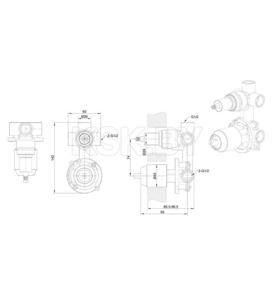 Встраиваемый механизм смесителя Bravat (3 функции) D969CP-A-ENG (D969C-A-ENG) 