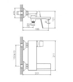 Смеситель для ванны Haiba HB60533-3, пепельный