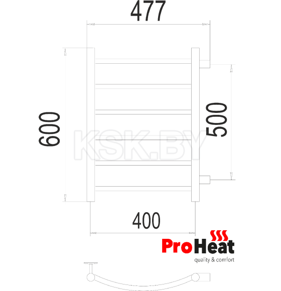 Полотенцесушитель водяной ProHeat Classic 400х600 (6) боковое подключение черный муар