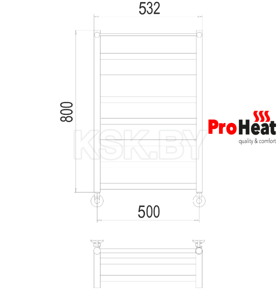 Полотенцесушитель водяной ProHeat Line 500х800 (7) с полкой