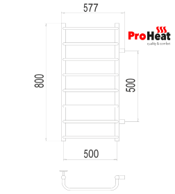 Полотенцесушитель водяной ProHeat Prime 500х800 (8) боковое подключение