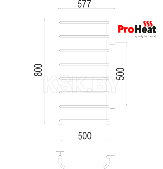 Полотенцесушитель водяной ProHeat Prime 500х800 (8) боковое подключение