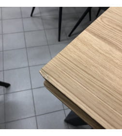 Стол САНГАЙ раздвижной,1600(2200)х800х750мм, дуб натуральный /черное подстолье ТрН/Р-80 Уценка