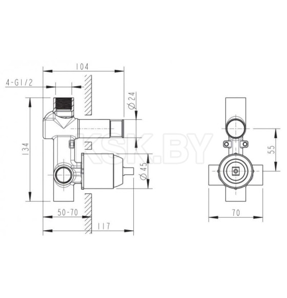 Встраиваемый механизм смесителя Bravat Phillis (2 функции) D9100CP (D9100CP-ENG) 