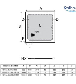 Душевой поддон Alba Spa Verona S 80x90