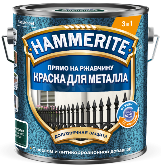 Краска HAMMERITE молотковая зеленый мох RAL 6005, 2л (5831398) 