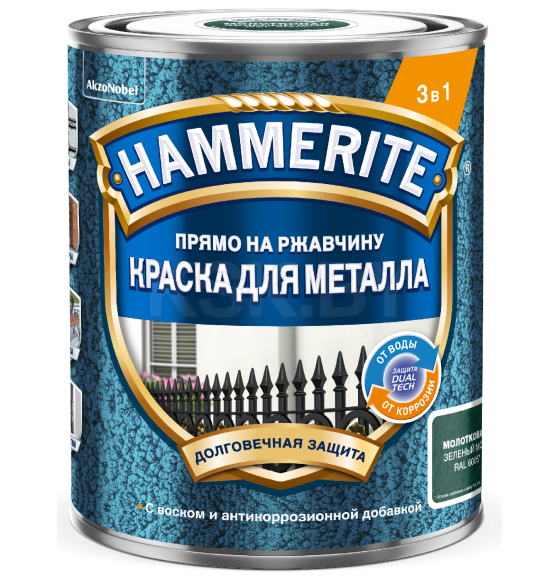 Краска HAMMERITE молотковая зеленый мох RAL 6005, 0,75л (5831395) 