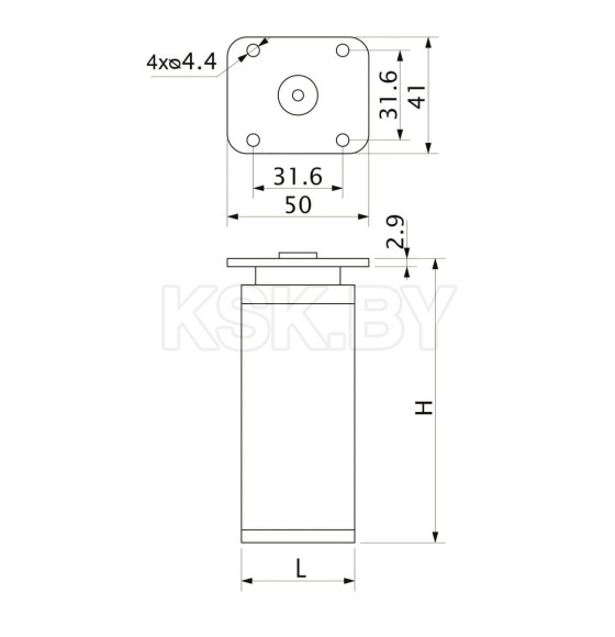 Опора мебельная квадратная DAКP-27 h=100 (22665) 