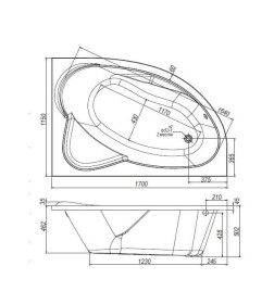 Ванна акриловая угловая 170х115 см Vento Spa Nika правая   