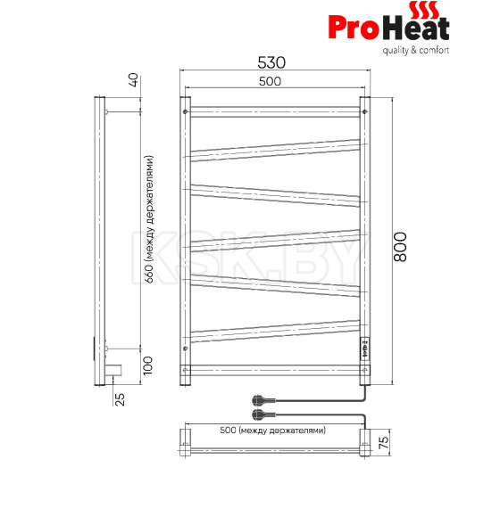 Полотенцесушитель электрический ProHeat Quadro Diago 500 х 800 (7) термостат + таймер черный муар