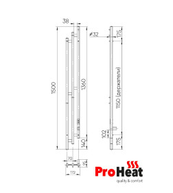 Полотенцесушитель электрический ProHeat Loft 1500 х 170 термостат + таймер черный муар