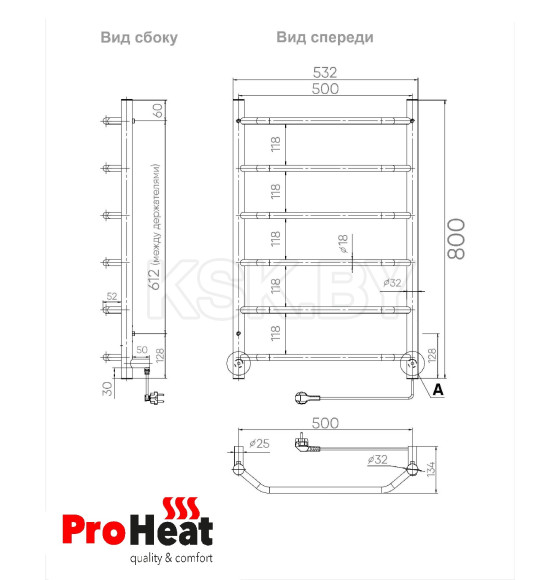 Полотенцесушитель электрический ProHeat Prime 500 х 800 (6) кнопка