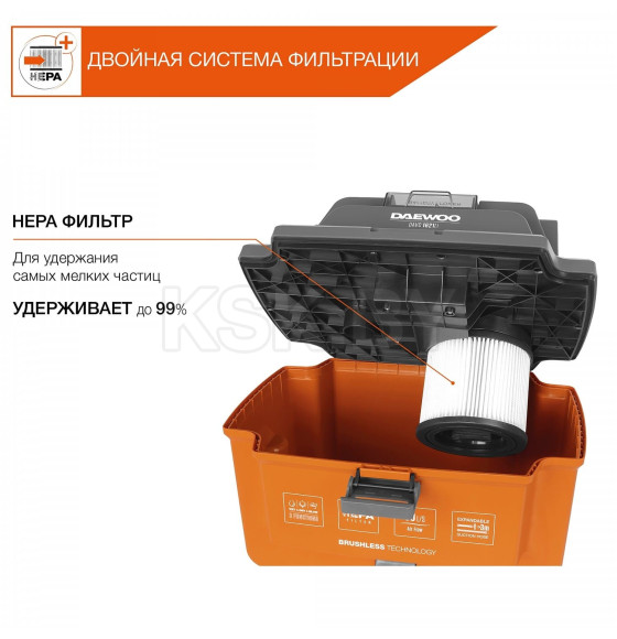 Пылесос строительный аккумуляторный DAEWOO DAVC 1621Li SET (DAVC 1621Li SET) 