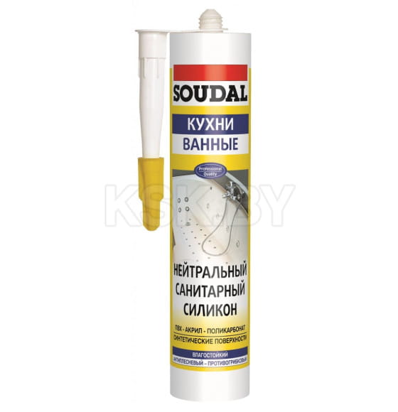 Герметик силиконовый нейтральный санитарный Soudal белый, 280 мл (118312)