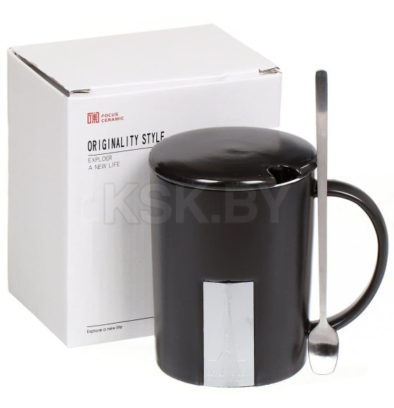 Кружка с ложкой и крышкой MUG-337 цвет МИКС (MUG-337) 