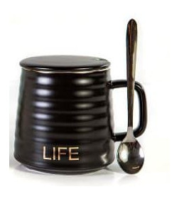 Кружка с ложкой и крышкой MUG-323 цвет МИКС