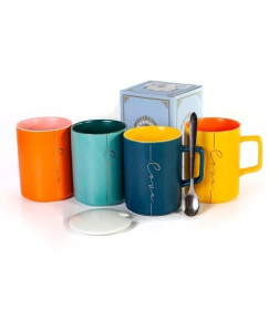 Кружка с ложкой и крышкой MUG-320 цвет МИКС