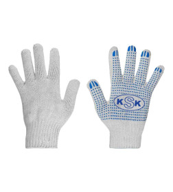 Перчатки х/б с ПВХ покрытием, логотип "KSK" 7,5 класс 218 текс Белые