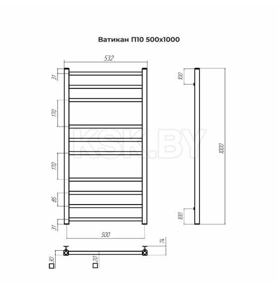 Полотенцесушитель Ватикан П10 500х1000 (4670078543974) 