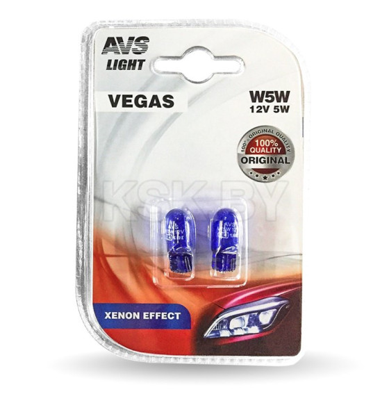 Автолампа AVS Vegas  12V. W5W XENON EFFECT (W2,1x9,5d)- (уп. 2шт.). (A07432S) 