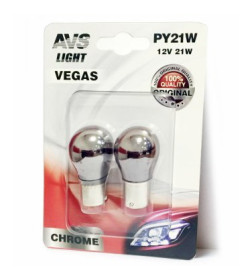 Автолампа AVS Vegas CHROME  12V. PY21W(BAU15S) "orange" смещ. цоколь - (уп. 2шт.).