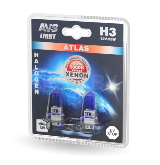 Автолампа AVS ATLAS BL/5000К/ H3.12V.55W.  (уп. 2шт.). (A78568S) 