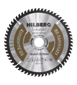 Диск пильный по ламинату 185х60Тх30/20 мм Hilberg Industrial HL185