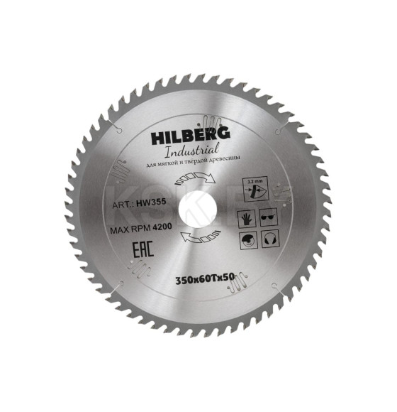 Диск пильный по дереву 350х60Тх50 мм Hilberg Industrial HW355 (HW355) 