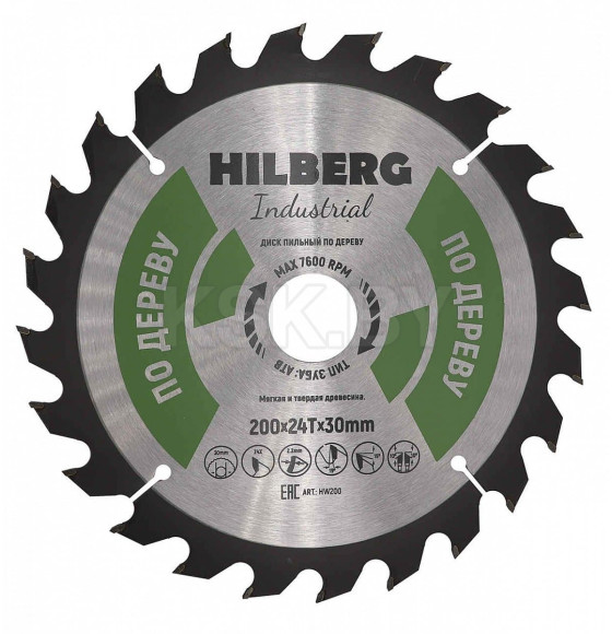 Диск пильный по дереву 200х24Тх30 мм Hilberg Industrial HW200 (HW200) 