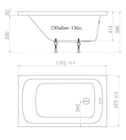 Ванна акриловая 120х70 см Стандарт Triton Н0000099325