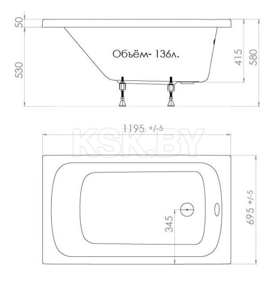 Ванна акриловая 120х70 см Стандарт Triton Н0000099325 (Н0000099325) 