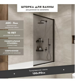 Шторка на ванну Slide Open 1500х900 Benetto BEN_801_BL_T