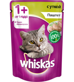 Корм влажный Whiskas паштет с уткой 75 г