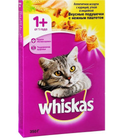 Корм сухой Whiskas для взрослых кошек нежн паштет. ассорти (курица,индейка) 350 г