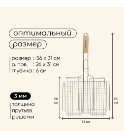 Решетка гриль глубокая Maclay 56 x 31 x 24 x 6 см 5080480   