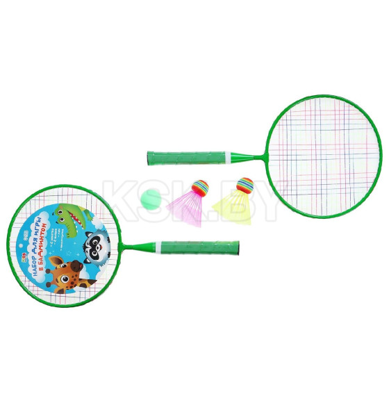 Набор для бадминтона "Друзья" 2 ракетки 44 см +2 волан + мяч, в чехле, цвет зеленый   9380905    (9380905    ) 