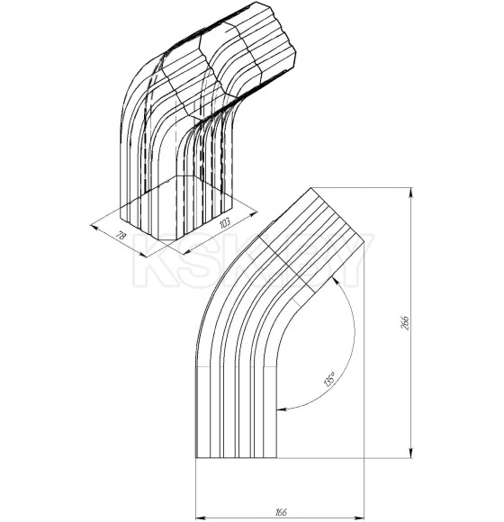 Колено трубы 135° гофрированное 9003 GrandLine Vortex прямоугольное