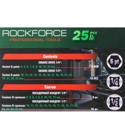 Набор головок ударных, 25пр. 1/4'', 1/2''(6гр.) Rock Force