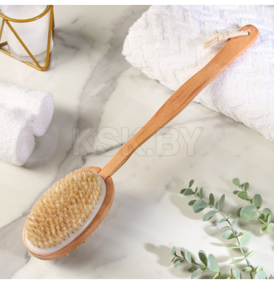 Щётка массажная банная из натуральной щетины, с ручкой, гладкая (41 см ) Добропаровъ (3259302) 