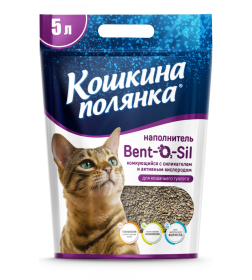 Наполнитель д/кош.туалета"Кошкина Полянка" BENT-O2-SIL"с силикагелем и активн.кислородом,комкующ.,5л