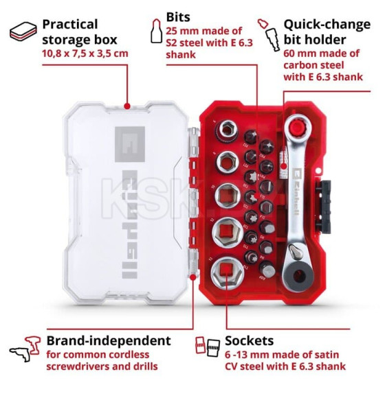 Набор головок и бит (21 предмет) Einhell 49118683 (49118683) 