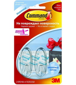 Дизайн-крючок COMMAND прозрачный средний 2шт/4 прозр.пол.