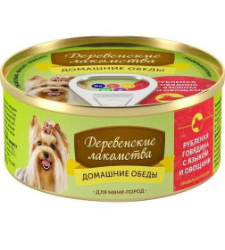 Корм для собак "Деревенские лакомства" "Домашние обеды" рубленая говядина с языком и овощами, 100г