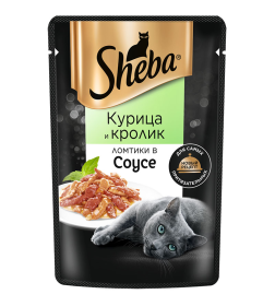 Корм консервированный полнорационный SHEBA® для взрослых кошек с курицей и кроликом. «Ломтики в соусе. Курица и кролик» 28*75г