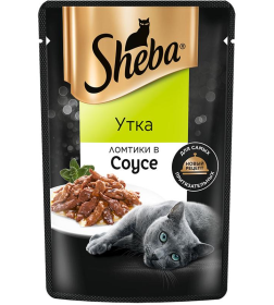 Корм консервированный полнорационный SHEBA® для взрослых кошек с уткой. «Ломтики в соусе. Утка» 28*75г