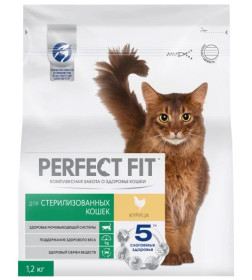 Корм сухой полнорационный PERFECT FIT™ «Курица» для стерилизованных котов и кошек с курицей. Масса нетто 190г.