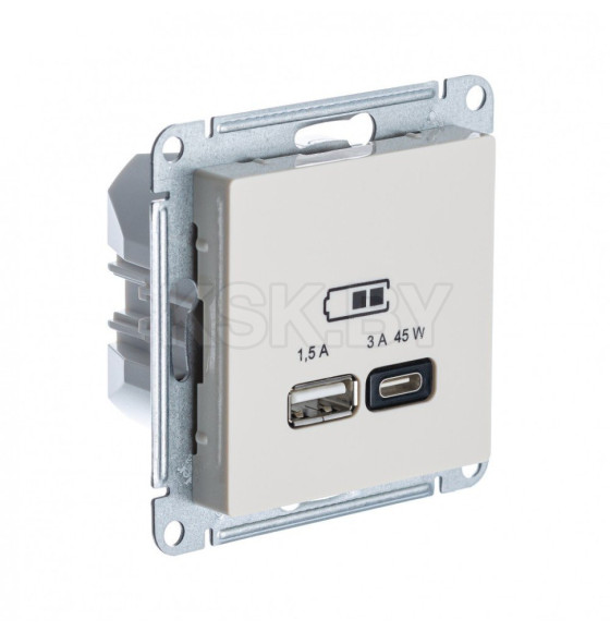 Розетка 2-я USB (A 1,5А + C 3А 45W) QC PD бежевый Schneider Electric Atlasdesign ATN000229 (ATN000229) 