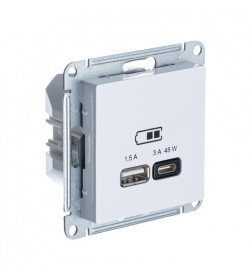 Розетка 2-я USB (A 1,5А + C 3А 45W) QC PD белый Schneider Electric Atlasdesign ATN000129